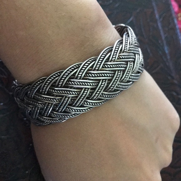 Sterling  925 braided woven 6.75-7” cuff bracelet - Picture 7 of 8